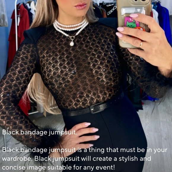 🎉Stand out Feather Belt Bodycon Jumpsuit Size S thru XXL - Picture 10 of 16